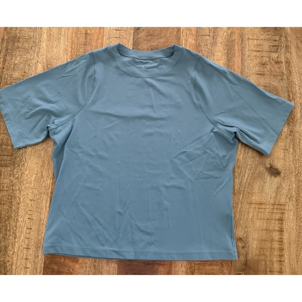 Nike Zenvy Rib Dri-FIT Top Women's Large Blue Ribbed Stretch Athletic Shirt